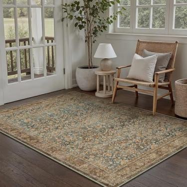 Imagem de PureCozy Tapete de área de entrada 7,5 x 12,5 cm lavável vintage tapete antiderrapante para porta de cozinha tapete retrô tradicional tapete pequeno tijolo vermelho para banheiro, quarto, sala de