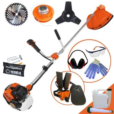 Imagem de Roçadeira Podador de Grama Profissional Terra GR520XP À Gasolina 2T 52cc 2,5HP 6.500rpm + Lâmina 40 Dentes + Lâmina 3 Pontas + Carretel Nylon + EPI