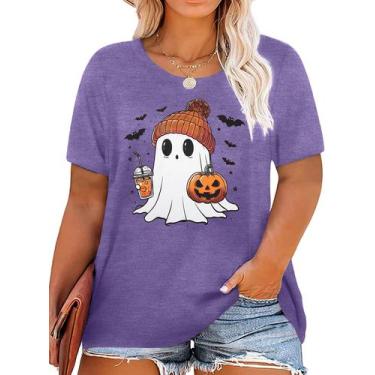 Imagem de Camisa de Halloween NANYUAYA Cute Ghost Pumpkin Plus Size Feminina