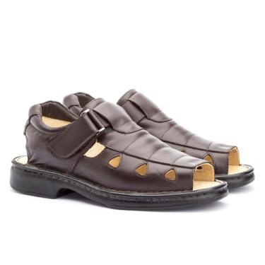 Imagem de Sandália Anti Stress Couro Ortopédica Diabetico Palmilha Gel (Cafe, BR, Adulto, Numérico, 38)