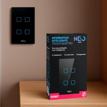 Imagem de Avant Neo Interruptor Inteligente Preto 4 Botões Smart Touch Bivolt 4x2 Hub Zigbee Compatível com Alexa, Google Home e Tuya Neutro Parelelo Virtual