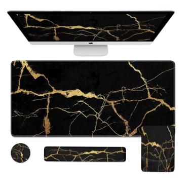 Imagem de iCasso Mouse pad com descanso de pulso, conjunto de tapete de mesa grande, teclado ergonômico com suporte de pulso, tapete de mouse antiderrapante para mulheres, tapete de computador floral fofo para