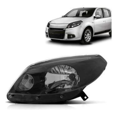 Imagem de Farol Dianteiro Esquerdo Máscara Negra Regulagem Manual Foco Simples Encaixe H4 Lente Acrílica Carcaça Plástica Compatível Com Sandero 2012 2013 2014 E Stepway Substitui Sem Adaptações