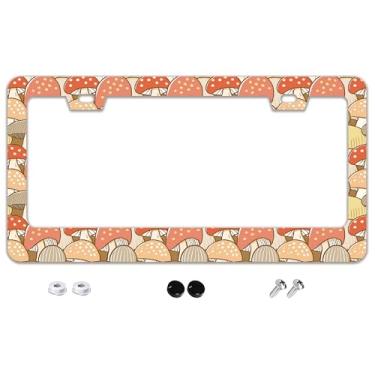 Imagem de Linda moldura de placa de carro de cogumelo aço inoxidável metal acessórios para carro decoração com parafusos moldura de placa de carro 2 furos 16 cm x 31 cm para presente feminino