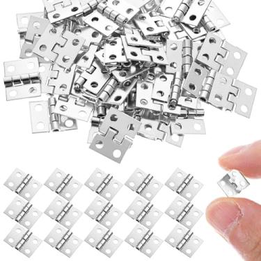Imagem de Classicseali 50 peças de mini dobradiças, dobradiça pequena de ferro, pequenas dobradiças retangulares para caixa de madeira, com pregos, para caixas de madeira DIY, armários pequenos, caixas de joias