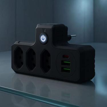 Imagem de Extensão Filtro De Linha Régua 10A Bivolt De Parede USB E USBC Tomada 