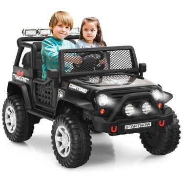 Imagem de Carro Elétrico Infantil a Bateria 12V com Luzes LED, Buzina. MP3 e Suspensão de Mola, HONEY JOY, Preto