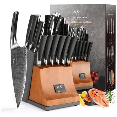 Imagem de Conjunto de Facas NANFANG BROTHERS em Aço Inoxidável com Bloco de Bancada Multinível, 15 Peças, Preta