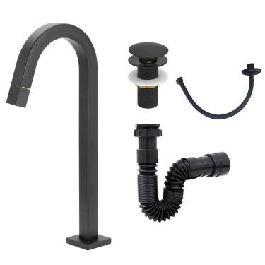 Imagem de Torneira Lav. Clean Preto Black+Flexível+Válvula Click+Sifão