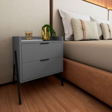 Imagem de Mesa de Cabeceira Moderna com 2 Gavetas Asher 45cm - Cinza
