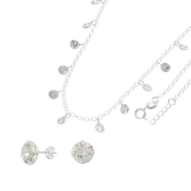 Imagem de Conjunto Colar + Brincos Prata 925 Choker Zircônias Noiva Casamento Lu