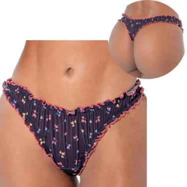 Imagem de Calcinha Fio Dental Frufru DeMillus em Tule Elástico, Preto, ME