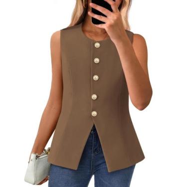 Imagem de Colete BTFBM, blazer de verão sem mangas para mulheres, café grande