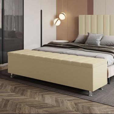 Imagem de Calçadeira Baú Recamier Estofado Casal 140 Cm ônix Linho Creme