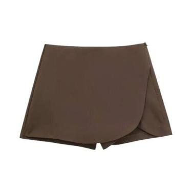 Imagem de Saia Mini Assimétrica De Cintura Alta Feminina Rosa E Preta Moda Casua