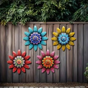 Imagem de Decoração de parede com estampa plana de flor de ferro - 15 x 15 cm, adequada para casa interna e jardim ao ar livre, gramado, cerca, decoração de parede