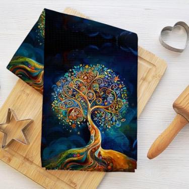 Imagem de Toalhas de cozinha de árvore de fantasia 61 x 35 cm, misterioso céu noturno waffle toalhas de mão para cozinha, casa de banho, toalha de prato de microfibra macia absorvente, toalha de chá, presentes