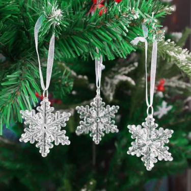 Imagem de Enfeite de cristal de floco de neve para pendurar em árvore de Natal com cristal transparente para ambientes internos e externos, decorações de festa (flocos de neve de seis lados, 5,5 cm)