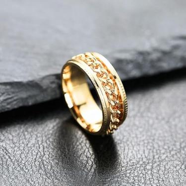 Imagem de Anel masculino de aço inoxidável - Fidget Spinner alívio da ansiedade - Corrente de aço inoxidável 360° - Aliança de casamento de aço 316L - Ajuste confortável, 9, Aço inoxidável, Sem pedra preciosa