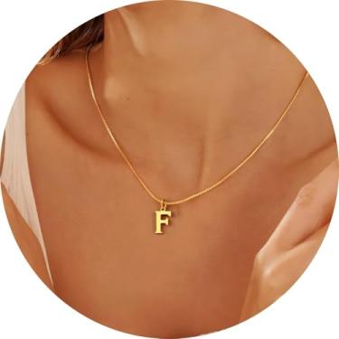 Imagem de Colar com pingente de inicial personalizada A-Z, joia minimalista de aço inoxidável para mulheres, pingente de alfabeto personalizado, F, Aço inoxidável, Sem Pedra Preciosa
