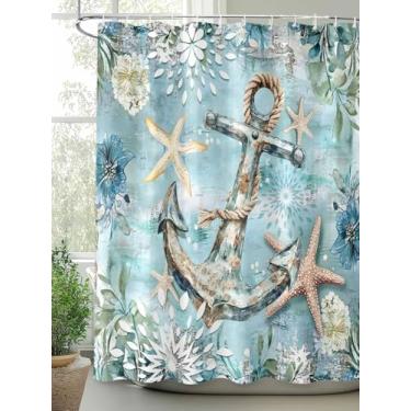 Imagem de Cortina de chuveiro âncora de tecido impermeável para decoração de banheiro, oceano estrela-do-mar, azul-petróleo, cortina de banho 183 x 183 cm