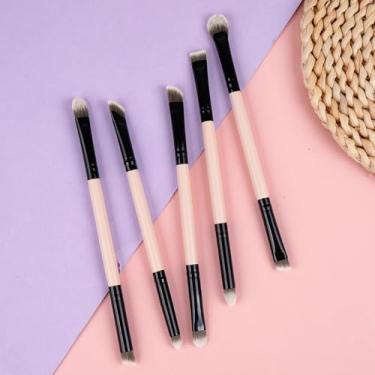Imagem de Pincéis de maquiagem 5 peças de pincel de sombra de ponta dupla, delineador, pincel de sombra de olhos, conjunto de pincéis de precisão de fibra vegana, bege
