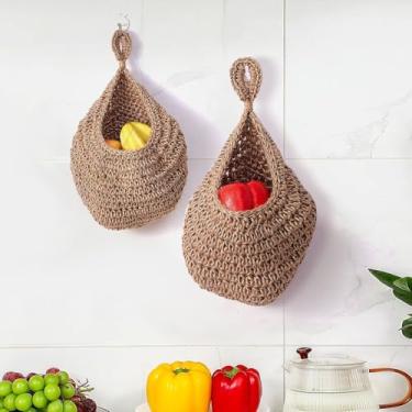 Imagem de Cesta de frutas pendurada na parede, organizador de cozinha, suporte de alimentos, cesta de macramê para esposa e mãe, 1 peça (marrom escuro)