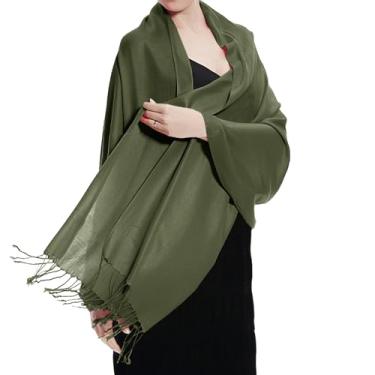 Imagem de TZ Promise Pashmina Xaile liso e macio grande para mulheres, Verde oliva, One Size