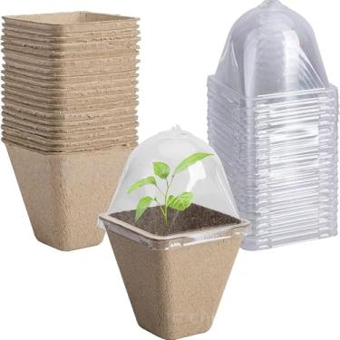 Imagem de Pacote com 6 vasos de mudas biodegradáveis com cúpula de umidade, iniciadores de plantas ventiladas para germinação, jardinagem interna