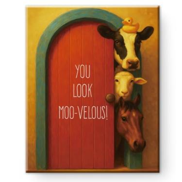 Imagem de Decoração de parede de banheiro engraçada - decoração de parede engraçada de casa de banho de fazenda para prateleiras de banheiro, tanque de banheiro, banheiro, tela emoldurada 20 x 25 cm - You Look