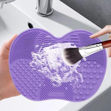 Imagem de Tapete de limpeza de pincel de maquiagem, almofada de limpeza de escova de silicone, almofada de limpeza de escova para escova, esponja, pó de pó (roxo)