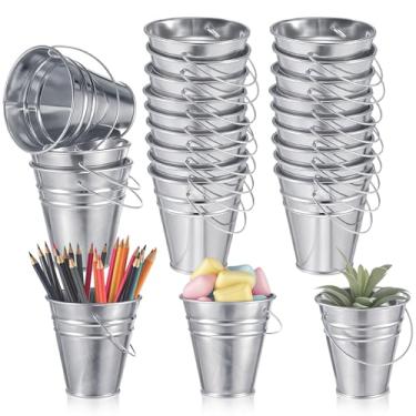 Imagem de Sadnyy 24 baldes pequenos de metal de 8,89 cm com alça, mini balde de metal galvanizado para doces ou travessuras, flores, plantas, artesanato, lembrancinhas de festa de Halloween, decoração de casa