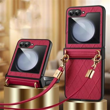 Imagem de Capa de telefone crossbody de couro PU para Samsung Galaxy Z Flip 5 Flip5 5G Capa, vermelha, para Galaxy Z Flip5