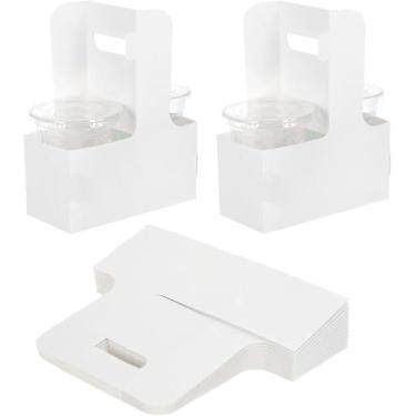 Imagem de 20 pcs 2 xícaras de suporte de café com alça, papelão descartável Dois copos para levar Suporte para bebidas quentes/frias, papel dobrável Comida Leite Bandeja de chá caddy para Entrega (Branco)