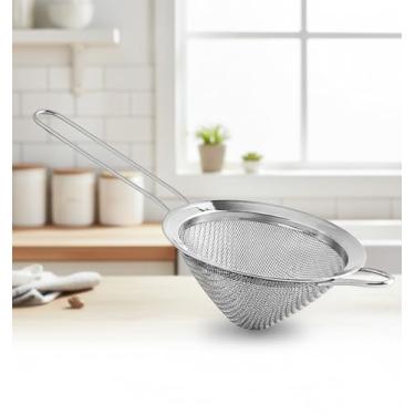 Imagem de Coador de malha fina de aço inoxidável 304 para cozinha - peneiras para alimentos, chá, arroz, óleo, macarrão, frutas, vegetais - à prova de ferrugem, coador de bebida fácil de limpar 10 cm (prata)
