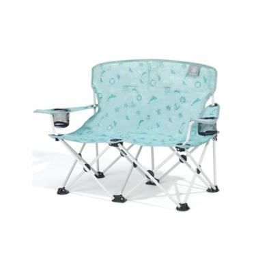 Imagem de EVER ADVANCED Cadeira de acampamento infantil dupla com trava de segurança, cadeira dobrável acolchoada para crianças ao ar livre com bolso de malha, sofá leve portátil para duas pessoas para praia