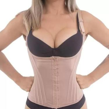 Imagem de Cinta Modeladora Corpete 12 Barbatanas Colete ALÇA BEGE M - CATARINA