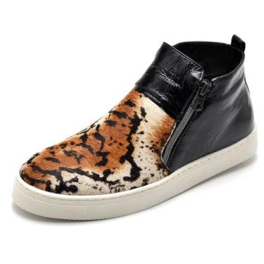 Imagem de Bota Botinha Feminino Top Franca Shoes Hiate Verniz Preto Onça 4, 33