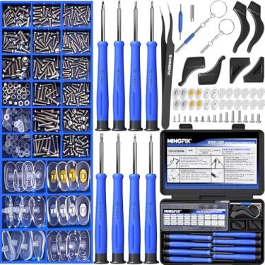 Imagem de Kit de reparo de óculos, conjunto de ferramentas de reparo magnético MINGFIX com parafusos de vários tamanhos, 8 chaves de fenda de precisão, almofadas de nariz, alças de orelha e pinça com estojo de
