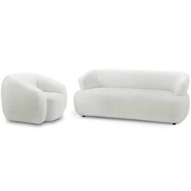 Imagem de Kit Sofá 3 Lugares Para Sala 198cm Com 01 Poltrona Orgânica Florea M05 Bouclê Creme - Lyam Decor