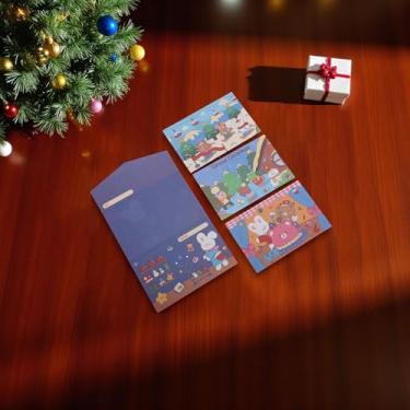 Imagem de 1 conjunto de cartões de Natal retrô série tripla com papel envelope multicolorido 12,7 x 8,4 cm