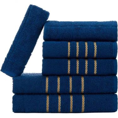 Imagem de Jogo De Toalha Montreal 2 Banhão + 2 Rosto + 2 Tapete Piso Luxuoso 100% Algodão Azul Marinho