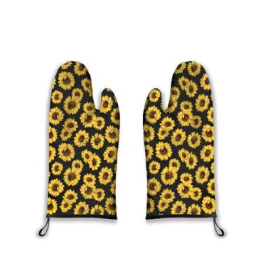 Imagem de Luvas de forno, girassol, resistentes ao calor, resistentes ao desgaste, luvas de grelha fáceis de limpar com forro de algodão grosso para grelhar, cozinhar, assar, 2 peças