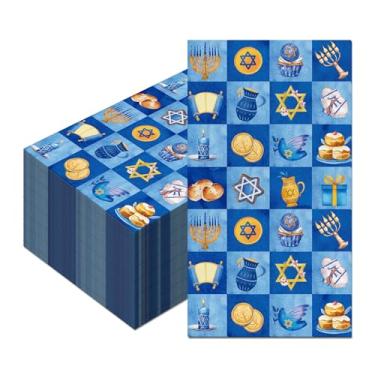 Imagem de 40Pcs Hanukkah Paper Napkins Hanukkah Disposable Party Napkins with Star, Candles, Menorahs Pattern Hanukkah Paper Luncheon Napkins for Hanukkah Holiday Birthday Party Supplies, 4.5 x 8 Inch