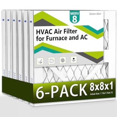 Imagem de Komashr Pacote com 6 filtros de ar 8 x 8 x 1 MERV 8, substituição de filtro CA HVAC/forno, proteção contra poeira – comparável com MPR 600 e FPR 5 (real 7,75 x 7,75 x 0,75)