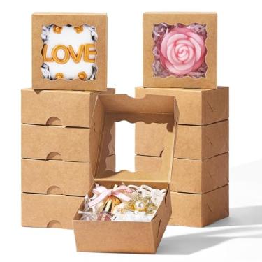 Imagem de RomanticBaking 50 mini caixas de padaria com janela para sabonete caseiro, biscoitos, trufas de chocolate, morangos cobertos de chocolate