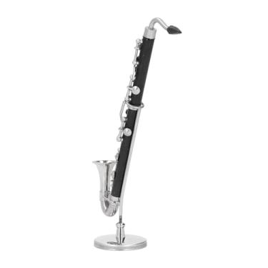 Imagem de ZJchao Saxofone Baixo Em Miniatura, Decoração de Cobre Preto, Mini Instrumento Musical Com Ambiente de Natal, para Presente de Colecionador de Sala de Música de Mesa