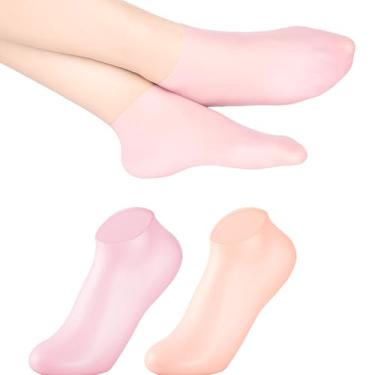 Imagem de Meia de Silicone Hidratação Pés Rachados Ressecados Anti Rachadura Tratamento Reutilizável - 1 Par (Bege)