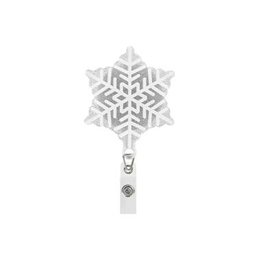 Imagem de Carretel de crachá de floco de neve de Natal com glitter branco floco de neve retrátil suporte de crachá de identificação com clipe giratório jacaré bonito acrílico etiqueta de cartão de identificação
