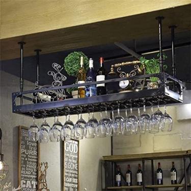 Imagem de Suportes de vinho de teto suporte de garrafa de vinho pendurado, suportes de vidro de champanhe para amantes de vinho, suporte de taça suspenso para bar de cozinha (cor: preto, tamanho: 60 × 35 cm (24